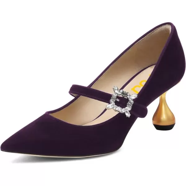 imageFSJ Women Graceful One Strap Crystal Buckle Pumps Kitten Heel Slip On Party Dress Office Casual Ladies Shoes Size 415 USDark Purple