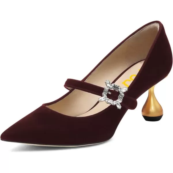 imageFSJ Women Graceful One Strap Crystal Buckle Pumps Kitten Heel Slip On Party Dress Office Casual Ladies Shoes Size 415 USDark Red