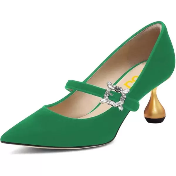 imageFSJ Women Graceful One Strap Crystal Buckle Pumps Kitten Heel Slip On Party Dress Office Casual Ladies Shoes Size 415 USGreen