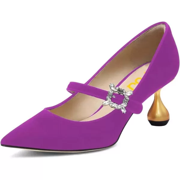 imageFSJ Women Graceful One Strap Crystal Buckle Pumps Kitten Heel Slip On Party Dress Office Casual Ladies Shoes Size 415 USPurple