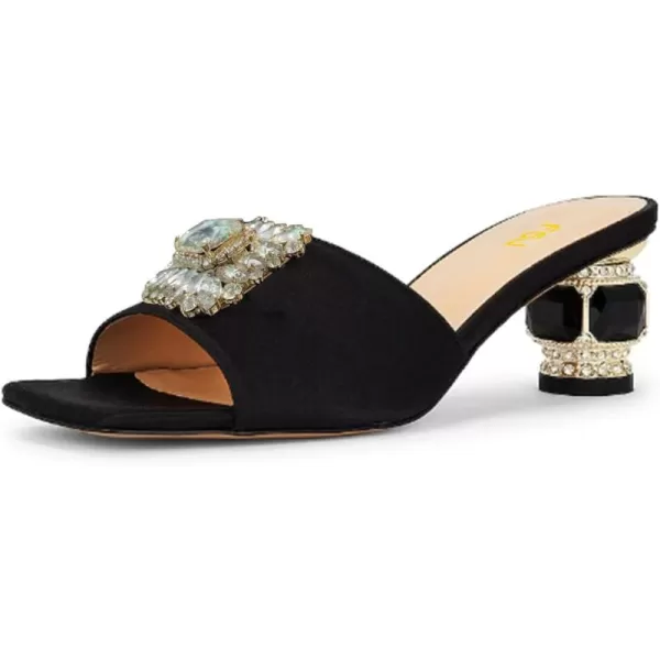 imageFSJ Women Luxury Square Crystal High Heel Sandals Mule Open Toe Rhinestone Block Heel Slip On Comfort Evening Party Dress Gem Slides Shoes Size 416 USBlack Suede Low Heel