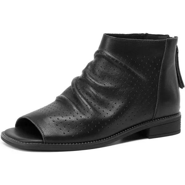 imageFSJ Women Peep Open Toe Boots Slouchy Low Block Heel Ankle Booties Flats Sandal Ruched Cutout Zipper Comfort Dress Pump Shoes Size 415 USBlack