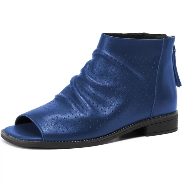 imageFSJ Women Peep Open Toe Boots Slouchy Low Block Heel Ankle Booties Flats Sandal Ruched Cutout Zipper Comfort Dress Pump Shoes Size 415 USBlue