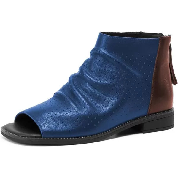 imageFSJ Women Peep Open Toe Boots Slouchy Low Block Heel Ankle Booties Flats Sandal Ruched Cutout Zipper Comfort Dress Pump Shoes Size 415 USBluebrown