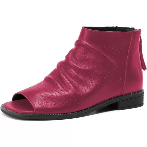 imageFSJ Women Peep Open Toe Boots Slouchy Low Block Heel Ankle Booties Flats Sandal Ruched Cutout Zipper Comfort Dress Pump Shoes Size 415 USFuchsia