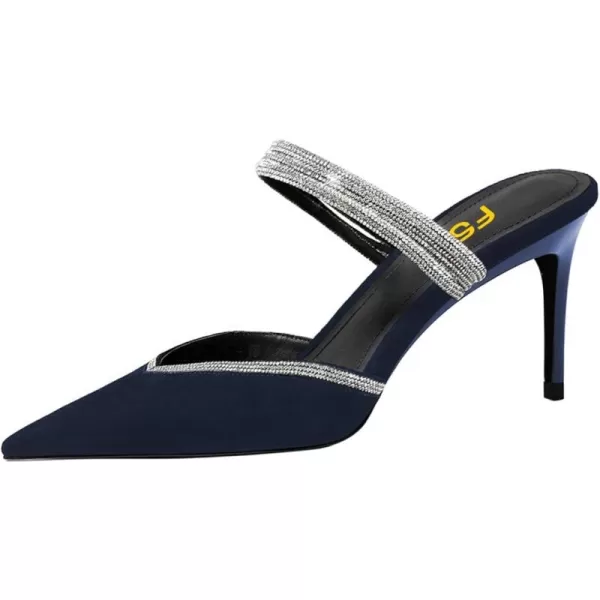 imageFSJ Women Sexy Closed Pointed Toe Sandals Stiletto Heels Rhinestones Strap High Heels Faux Suede Slip on Slingback Mules Ladies Dress Shoes Size 415 USNavy