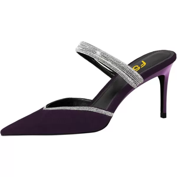 imageFSJ Women Sexy Closed Pointed Toe Sandals Stiletto Heels Rhinestones Strap High Heels Faux Suede Slip on Slingback Mules Ladies Dress Shoes Size 415 USPurple