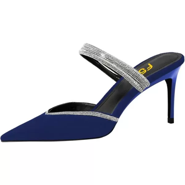imageFSJ Women Sexy Closed Pointed Toe Sandals Stiletto Heels Rhinestones Strap High Heels Faux Suede Slip on Slingback Mules Ladies Dress Shoes Size 415 USBlue