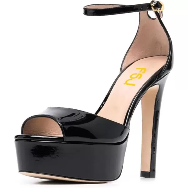 imageFSJ Women Super High Heeled Platform Sandals Peep Toe Sexy Summer Ankle Strap Party Evening Clubbing Shoes Size 415 USBlack Patent Leather
