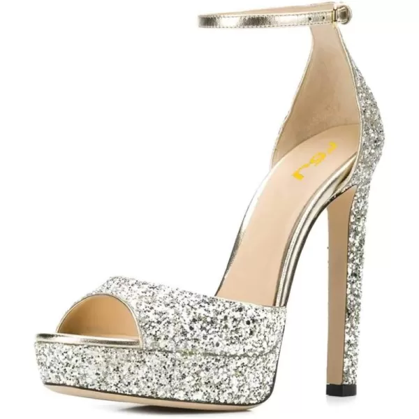 imageFSJ Women Super High Heeled Platform Sandals Peep Toe Sexy Summer Ankle Strap Party Evening Clubbing Shoes Size 415 USGlitter