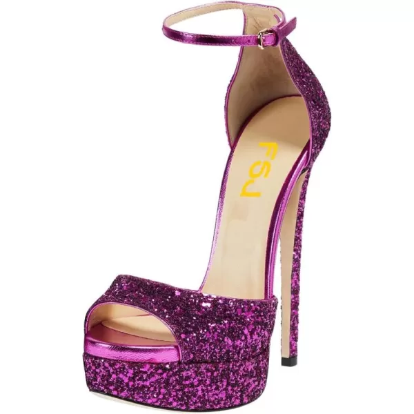imageFSJ Women Super High Heeled Platform Sandals Peep Toe Sexy Summer Ankle Strap Party Evening Clubbing Shoes Size 415 USPurple Glitter