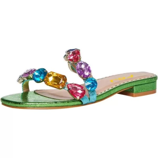 imageFSJ Womens Flat Jeweled Sandals Crystal with Rhinestone Slide Open Toe Casual Slip On Summer Beach Party Bridal Wedding Shoes Size 415 USGreen