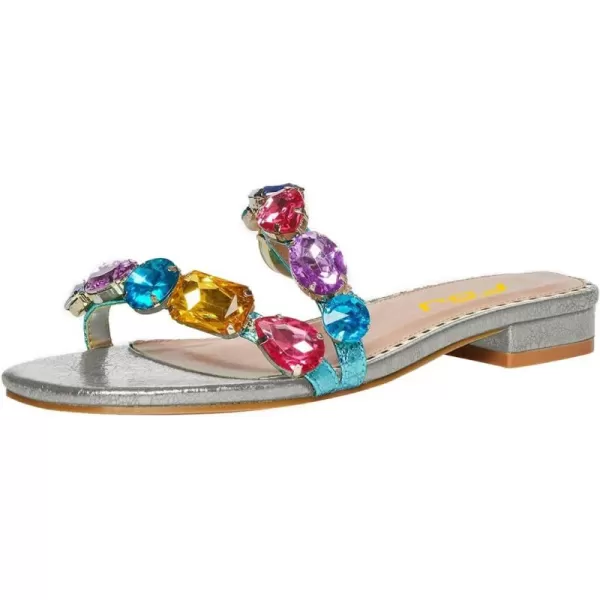 imageFSJ Womens Flat Jeweled Sandals Crystal with Rhinestone Slide Open Toe Casual Slip On Summer Beach Party Bridal Wedding Shoes Size 415 USGrey
