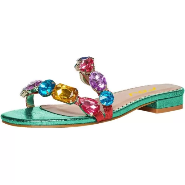 imageFSJ Womens Flat Jeweled Sandals Crystal with Rhinestone Slide Open Toe Casual Slip On Summer Beach Party Bridal Wedding Shoes Size 415 USTurquoise