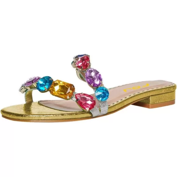 imageFSJ Womens Flat Jeweled Sandals Crystal with Rhinestone Slide Open Toe Casual Slip On Summer Beach Party Bridal Wedding Shoes Size 415 USYellow