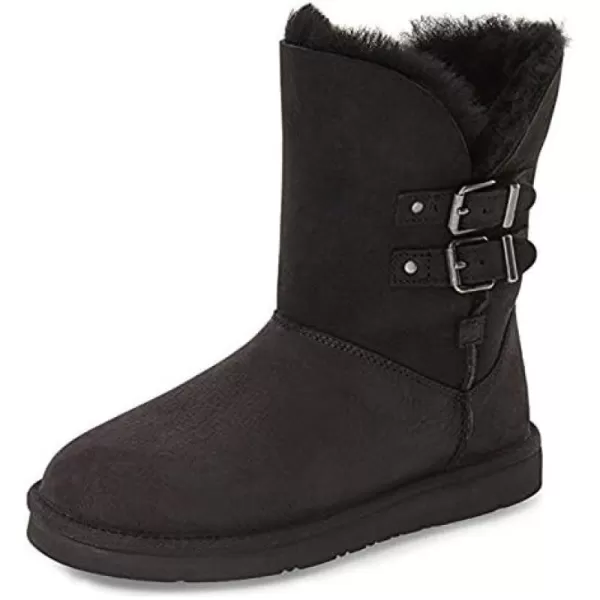 imageFSJ Womens Mid Calf Fully Fur Lined Winter Snow Boot with Chic Buckles Flat Shoe 415 USBlack