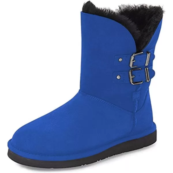 imageFSJ Womens Mid Calf Fully Fur Lined Winter Snow Boot with Chic Buckles Flat Shoe 415 USBlue