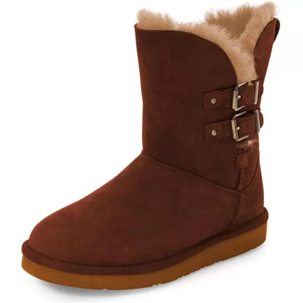 imageFSJ Womens Mid Calf Fully Fur Lined Winter Snow Boot with Chic Buckles Flat Shoe 415 USBrown