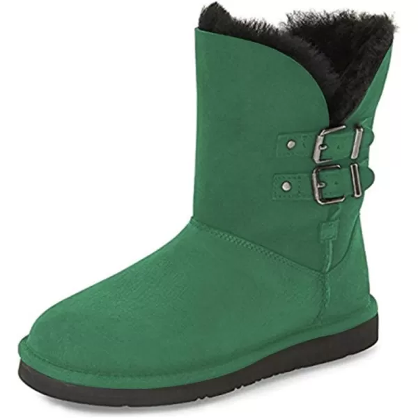 imageFSJ Womens Mid Calf Fully Fur Lined Winter Snow Boot with Chic Buckles Flat Shoe 415 USGreen