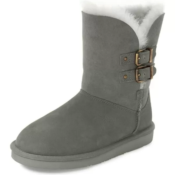 imageFSJ Womens Mid Calf Fully Fur Lined Winter Snow Boot with Chic Buckles Flat Shoe 415 USGrey