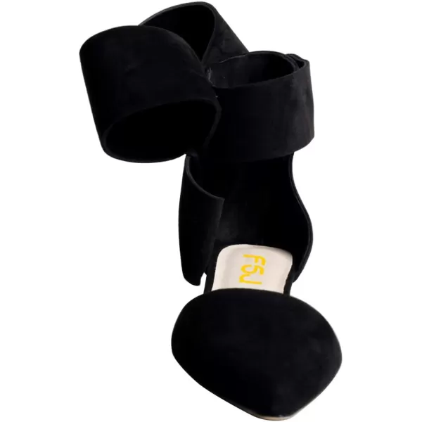 imageFSJ Women Chic Closed Pointed Toe DOrsay Ankle Strap Ballet Flats Shoes Large Side Bows Comfortable Solid Color Shoes Size 416 USBlack Suede