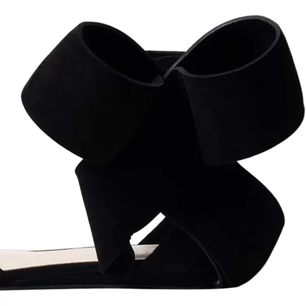 imageFSJ Women Chic Closed Pointed Toe DOrsay Ankle Strap Ballet Flats Shoes Large Side Bows Comfortable Solid Color Shoes Size 416 USBlack Suede