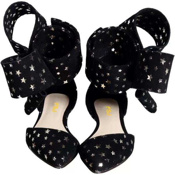 imageFSJ Women Chic Closed Pointed Toe DOrsay Ankle Strap Ballet Flats Shoes Large Side Bows Comfortable Solid Color Shoes Size 416 USBlackgold Stars