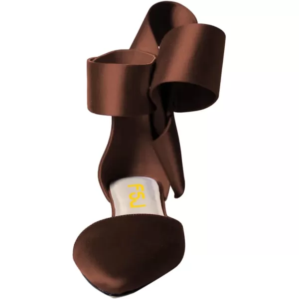 imageFSJ Women Chic Closed Pointed Toe DOrsay Ankle Strap Ballet Flats Shoes Large Side Bows Comfortable Solid Color Shoes Size 416 USBrown