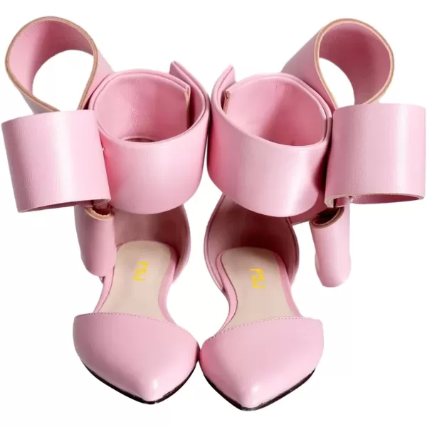 imageFSJ Women Chic Closed Pointed Toe DOrsay Ankle Strap Ballet Flats Shoes Large Side Bows Comfortable Solid Color Shoes Size 416 USPink Pu