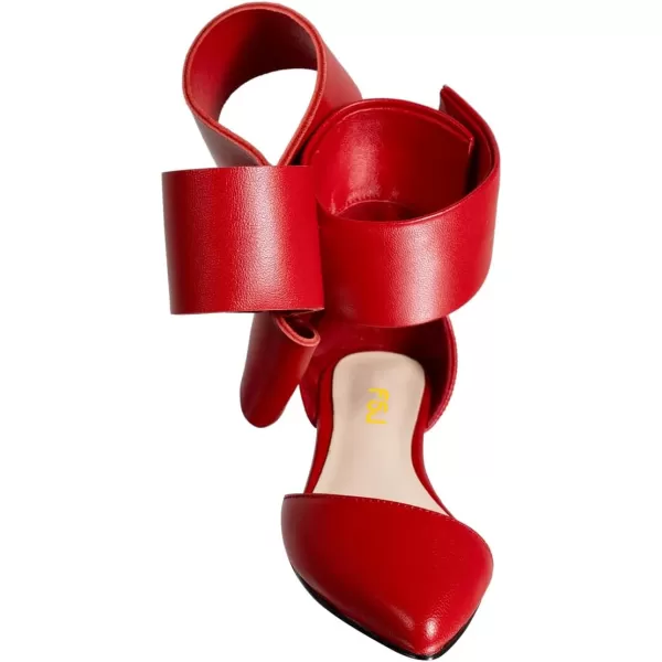 imageFSJ Women Chic Closed Pointed Toe DOrsay Ankle Strap Ballet Flats Shoes Large Side Bows Comfortable Solid Color Shoes Size 416 USRed Pu