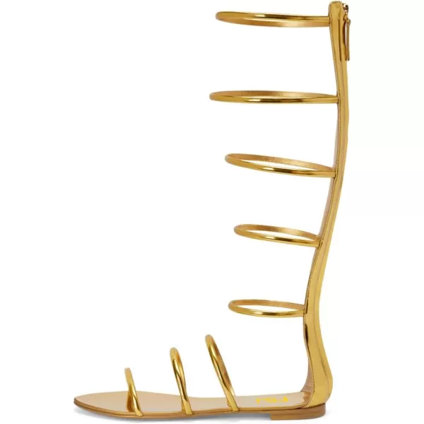 imageFSJ Women Classic Open Toe Flat Sandals Back Zipper Summer Beach Casual Walking Gladiator Sandal Shoes Size 415 USGold