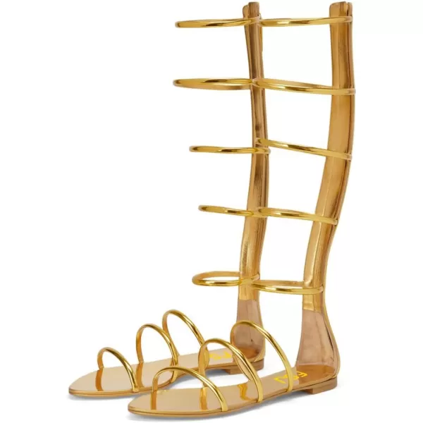 imageFSJ Women Classic Open Toe Flat Sandals Back Zipper Summer Beach Casual Walking Gladiator Sandal Shoes Size 415 USGold