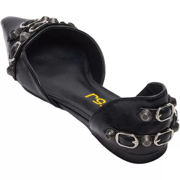 imageFSJ Women Closed Pointed Toe DOrsay Rivet Slip On Dress Flats Shoes Comfortable Studded Faux Leather Solid Color Fashion Shoes Size 416 USBlack