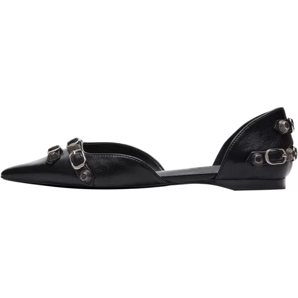 imageFSJ Women Closed Pointed Toe DOrsay Rivet Slip On Dress Flats Shoes Comfortable Studded Faux Leather Solid Color Fashion Shoes Size 416 USBlack
