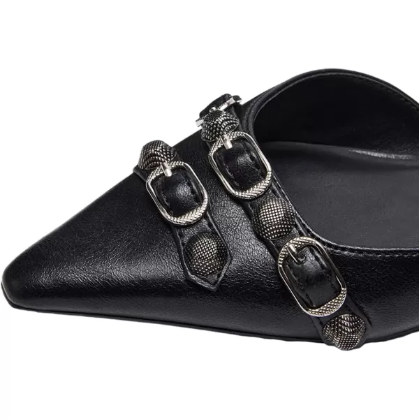 imageFSJ Women Closed Pointed Toe DOrsay Rivet Slip On Dress Flats Shoes Comfortable Studded Faux Leather Solid Color Fashion Shoes Size 416 USBlack