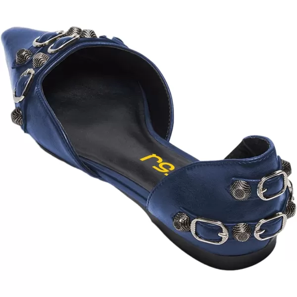 imageFSJ Women Closed Pointed Toe DOrsay Rivet Slip On Dress Flats Shoes Comfortable Studded Faux Leather Solid Color Fashion Shoes Size 416 USBlue