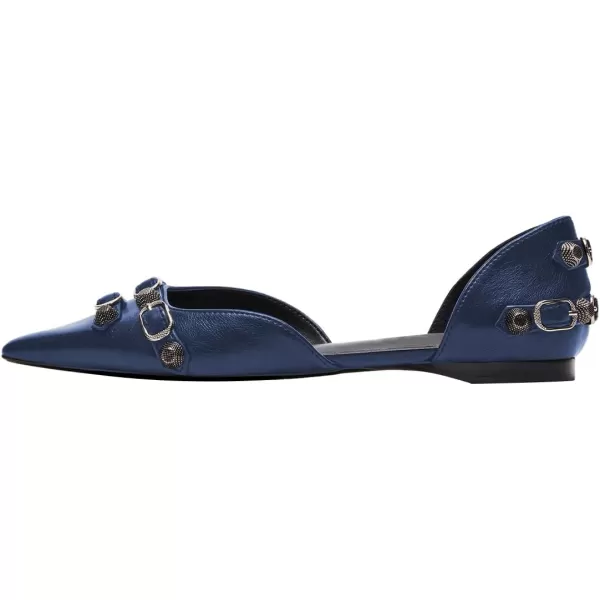 imageFSJ Women Closed Pointed Toe DOrsay Rivet Slip On Dress Flats Shoes Comfortable Studded Faux Leather Solid Color Fashion Shoes Size 416 USBlue