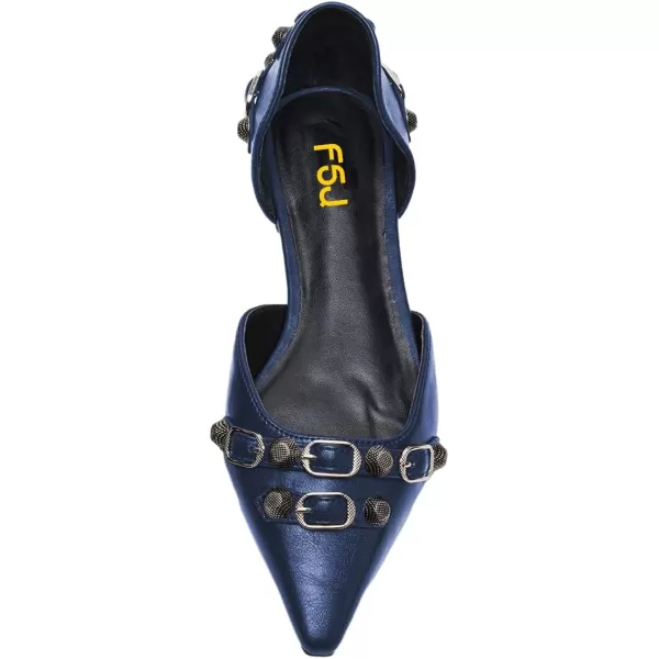 imageFSJ Women Closed Pointed Toe DOrsay Rivet Slip On Dress Flats Shoes Comfortable Studded Faux Leather Solid Color Fashion Shoes Size 416 USBlue