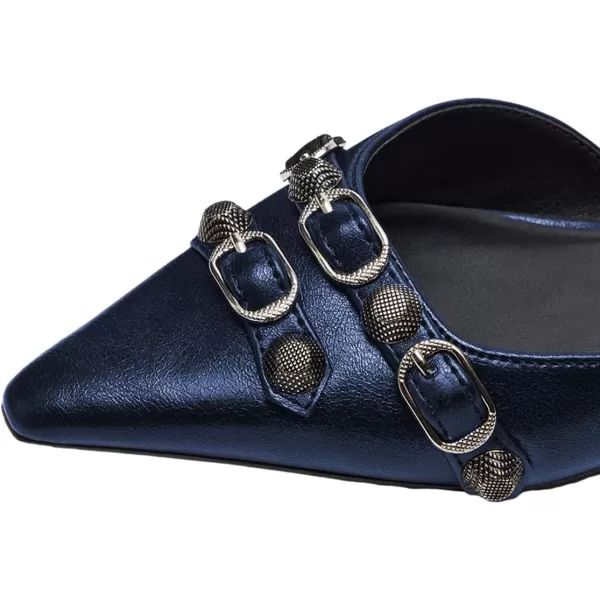 imageFSJ Women Closed Pointed Toe DOrsay Rivet Slip On Dress Flats Shoes Comfortable Studded Faux Leather Solid Color Fashion Shoes Size 416 USBlue