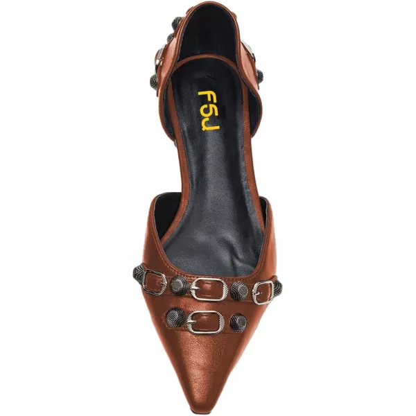 imageFSJ Women Closed Pointed Toe DOrsay Rivet Slip On Dress Flats Shoes Comfortable Studded Faux Leather Solid Color Fashion Shoes Size 416 USBrown