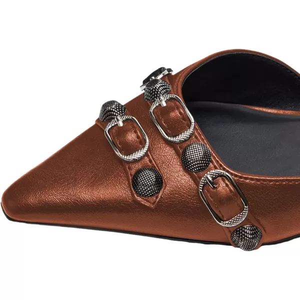 imageFSJ Women Closed Pointed Toe DOrsay Rivet Slip On Dress Flats Shoes Comfortable Studded Faux Leather Solid Color Fashion Shoes Size 416 USBrown