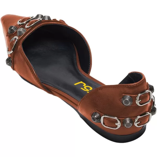 imageFSJ Women Closed Pointed Toe DOrsay Rivet Slip On Dress Flats Shoes Comfortable Studded Faux Leather Solid Color Fashion Shoes Size 416 USBrown