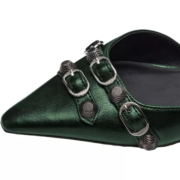 imageFSJ Women Closed Pointed Toe DOrsay Rivet Slip On Dress Flats Shoes Comfortable Studded Faux Leather Solid Color Fashion Shoes Size 416 USGreen