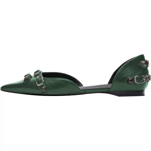 imageFSJ Women Closed Pointed Toe DOrsay Rivet Slip On Dress Flats Shoes Comfortable Studded Faux Leather Solid Color Fashion Shoes Size 416 USGreen