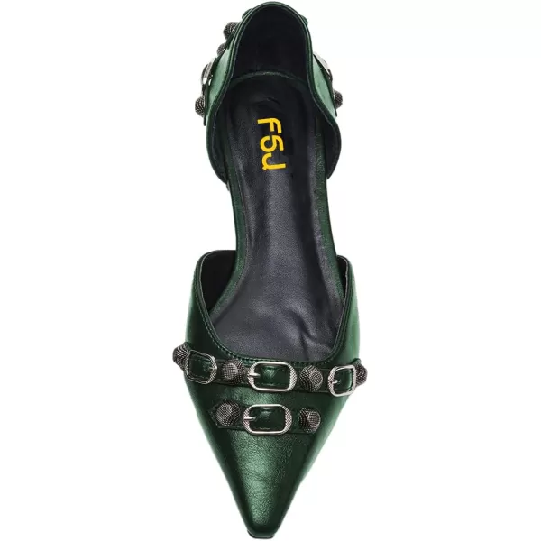 imageFSJ Women Closed Pointed Toe DOrsay Rivet Slip On Dress Flats Shoes Comfortable Studded Faux Leather Solid Color Fashion Shoes Size 416 USGreen