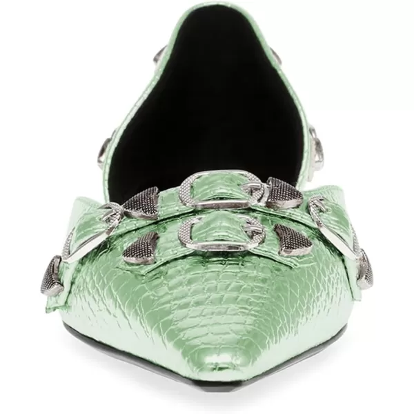 imageFSJ Women Closed Pointed Toe DOrsay Rivet Slip On Dress Flats Shoes Comfortable Studded Faux Leather Solid Color Fashion Shoes Size 416 USLight Green