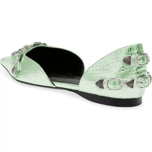 imageFSJ Women Closed Pointed Toe DOrsay Rivet Slip On Dress Flats Shoes Comfortable Studded Faux Leather Solid Color Fashion Shoes Size 416 USLight Green