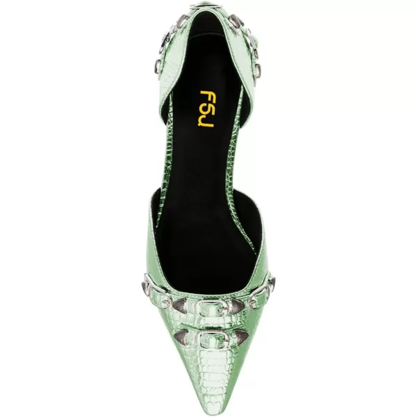 imageFSJ Women Closed Pointed Toe DOrsay Rivet Slip On Dress Flats Shoes Comfortable Studded Faux Leather Solid Color Fashion Shoes Size 416 USLight Green