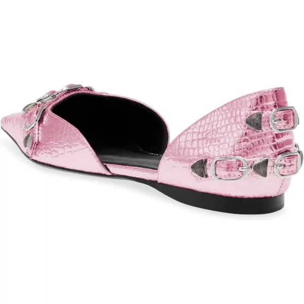 imageFSJ Women Closed Pointed Toe DOrsay Rivet Slip On Dress Flats Shoes Comfortable Studded Faux Leather Solid Color Fashion Shoes Size 416 USLight Pink