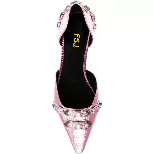 imageFSJ Women Closed Pointed Toe DOrsay Rivet Slip On Dress Flats Shoes Comfortable Studded Faux Leather Solid Color Fashion Shoes Size 416 USLight Pink